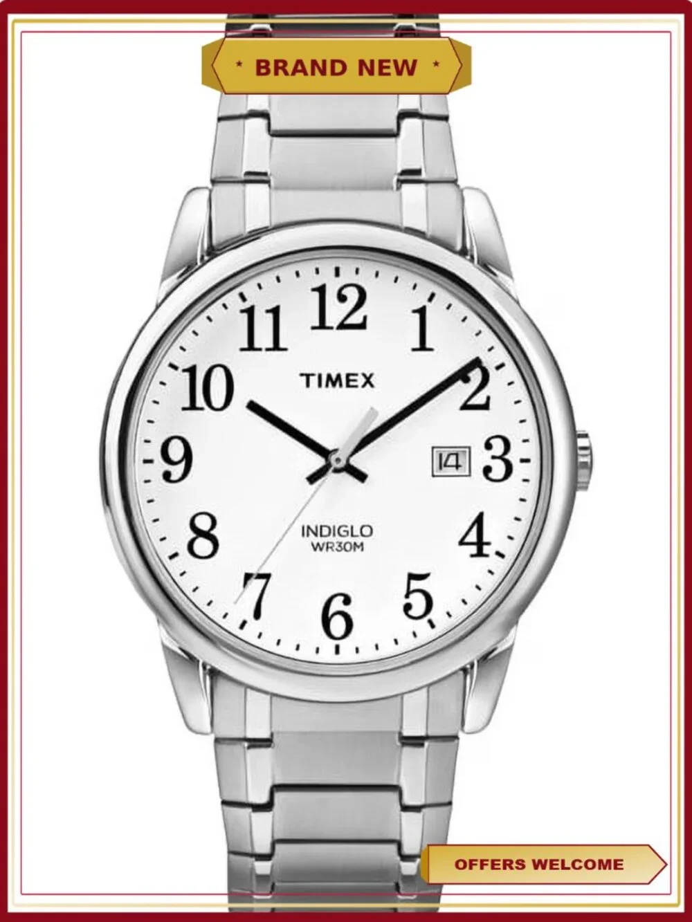 Men's Silver Analog Wristwatch with Date, Water Resistant